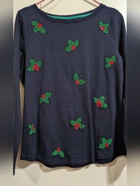 Talbots Navy Top with Emerald Trim